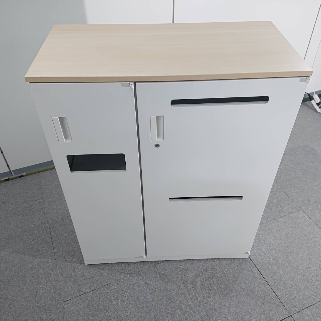 ウチダ 内田洋行 HS ECOボックスユニット 書類投稿口付き 書庫 鍵あり 左開き 天板付き ホワイト W900