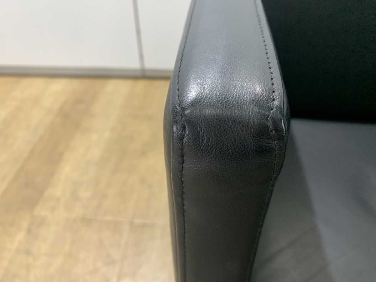中古/訳あり|オカムラ 応接ソファ 受付ソファ 革調 1人用 シングルソファ ①