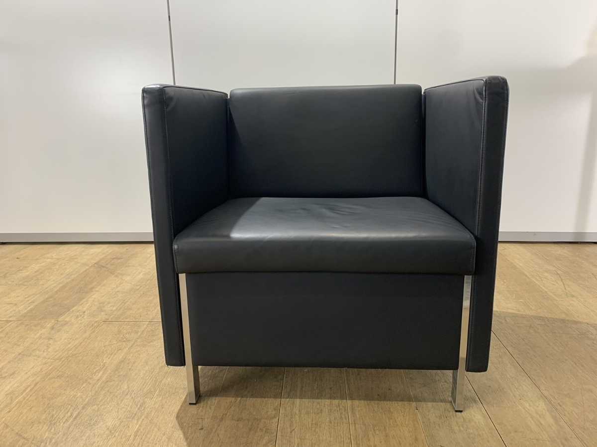 中古/訳あり|オカムラ 応接ソファ 受付ソファ 革調 1人用 シングルソファ ①