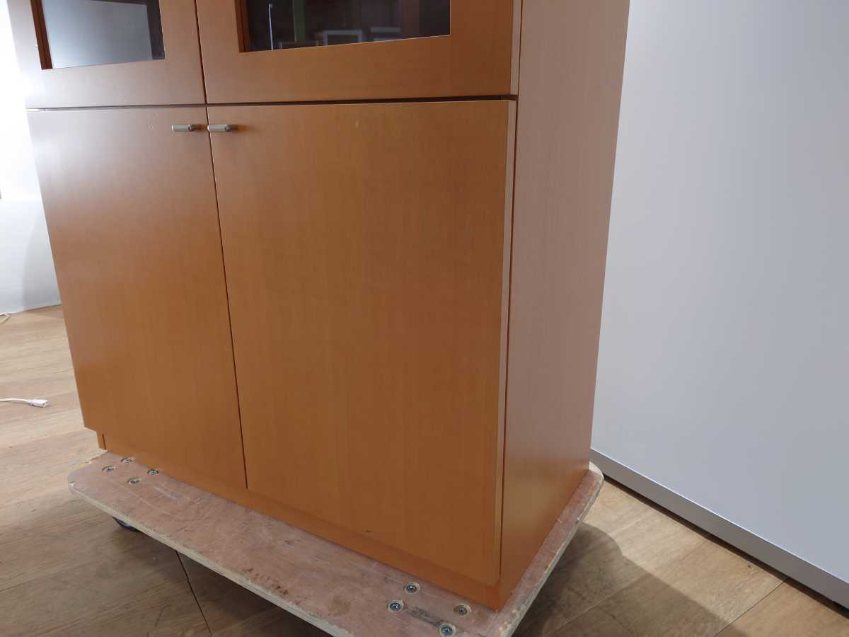 中古|木製 両開き ガラス 書庫 ライトブラウン オフィス W900 D450 H1800
