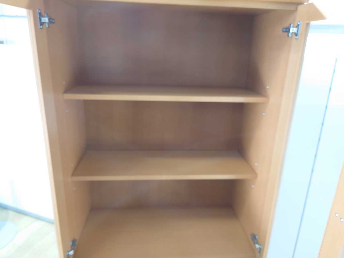中古|木製 両開き ガラス 書庫 ライトブラウン オフィス W900 D450 H1800