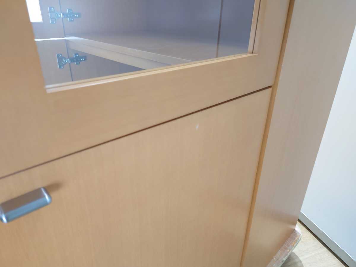 中古|木製 両開き ガラス 書庫 ライトブラウン オフィス W900 D450 H1800